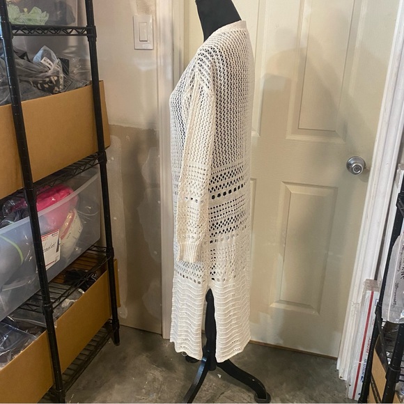 Moral Fiber Open Cardigan Large Women Embroidered Long Line Beige long sleeve - Picture 5 of 10